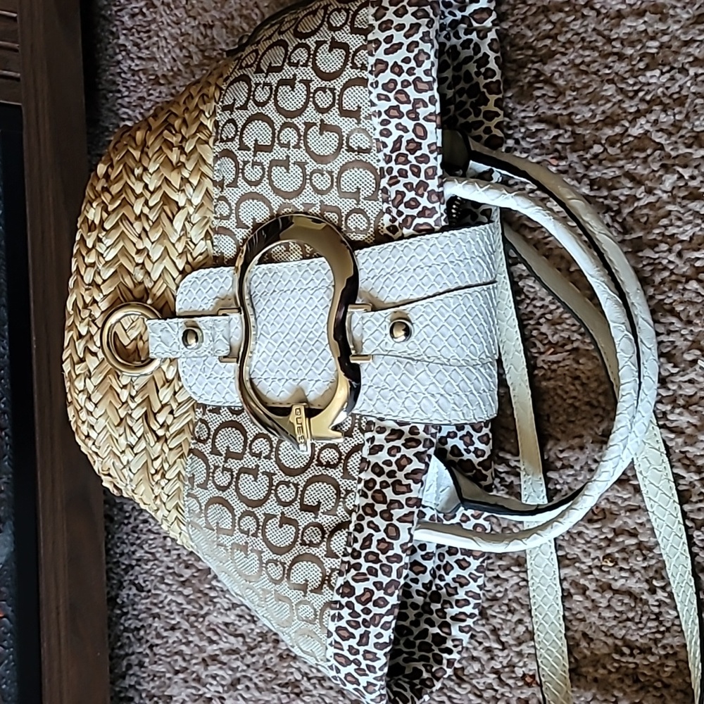 Guess mixed media tote guess bucket bag guess straw bag - Picture 10 of 15